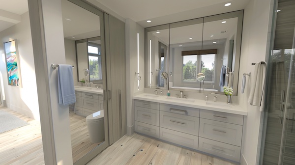 A Bathroom With A Large, Built In Linen Closet, Offering Plenty Of Storage For Towels, Toiletries, And Cleaning Supplies. The Design Includes A Spacious Vanity With Deep Drawers And A Large Mirror